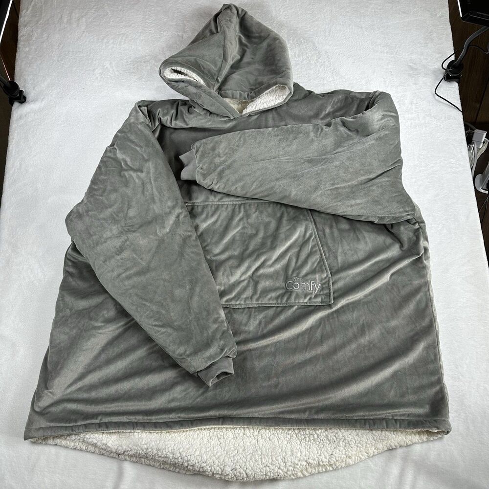 The Comfy Original Oversized Sherpa Hoodie Blanket Gray One Size Cozy Wearable